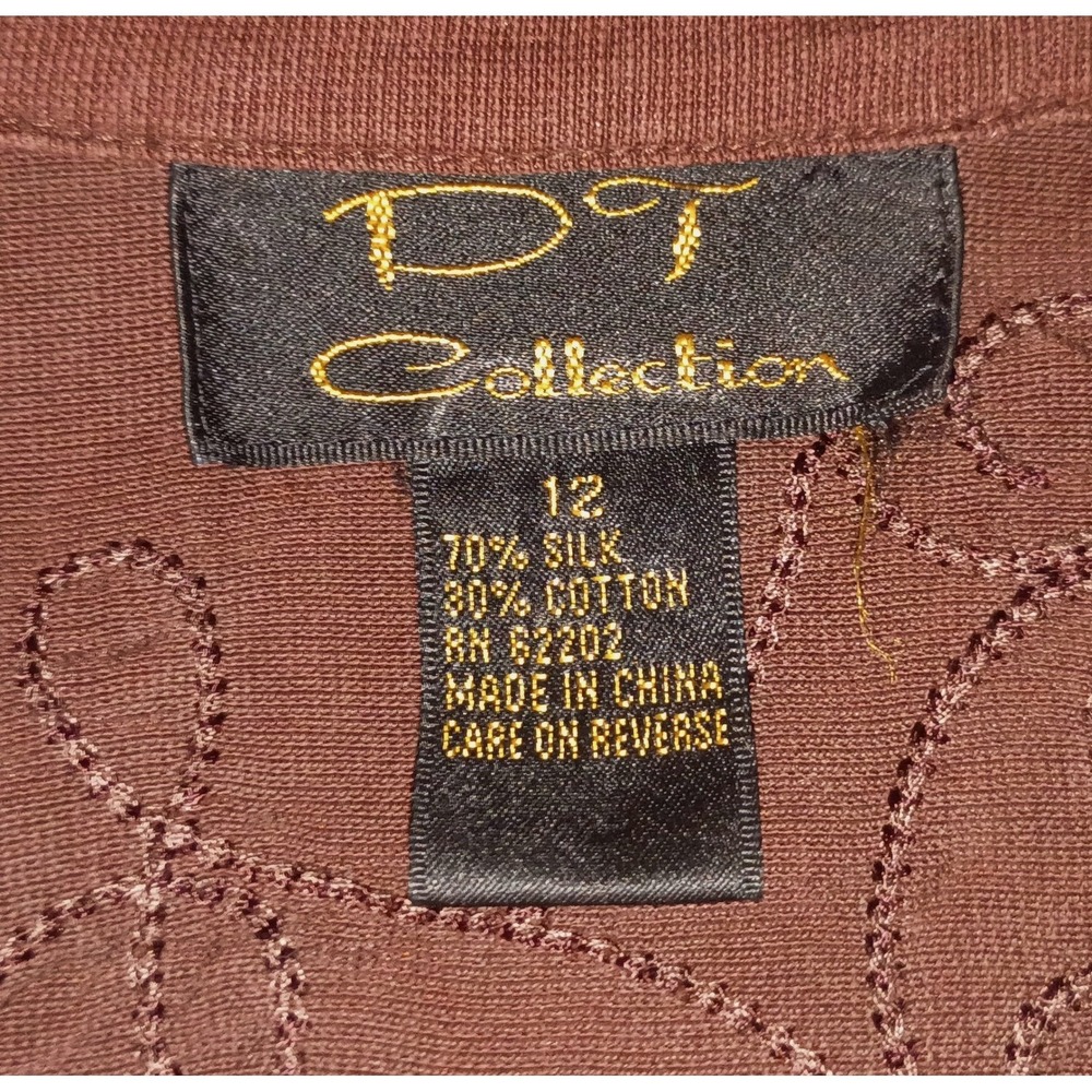 Espresso Brown Vintage Collegiate Silk Cotton Embroidered  Shirt Brown  Size 12 - Picture 6 of 6